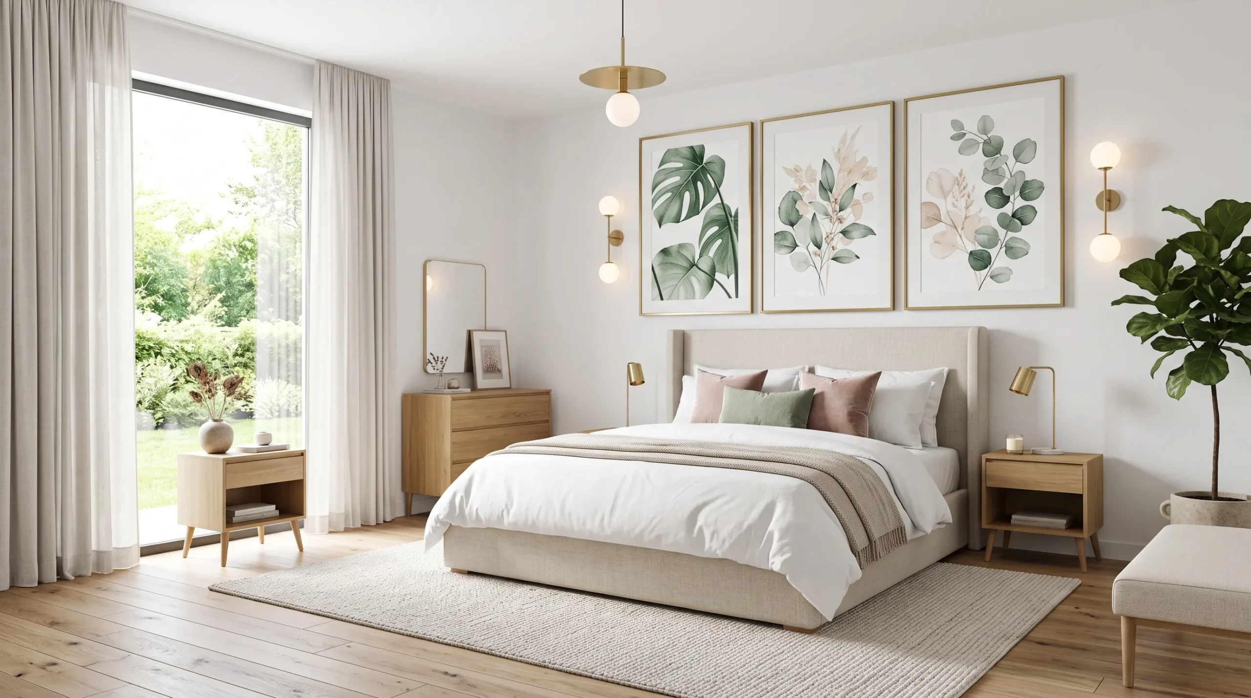 sage green and pink bedroom Botanical Wall Art