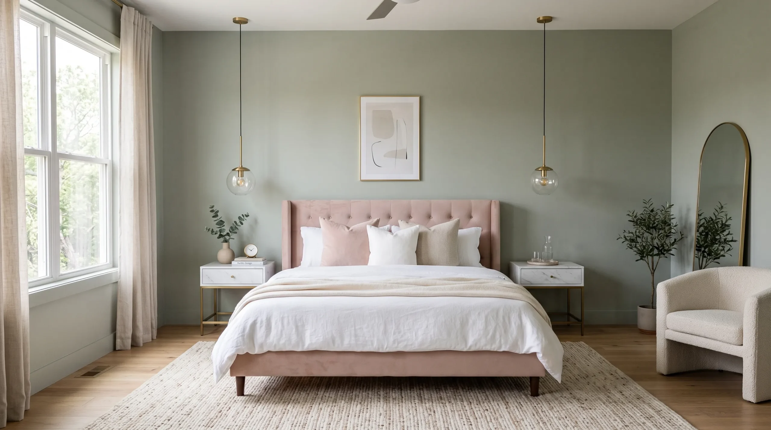 sage green and pink bedroom Marble Nightstands