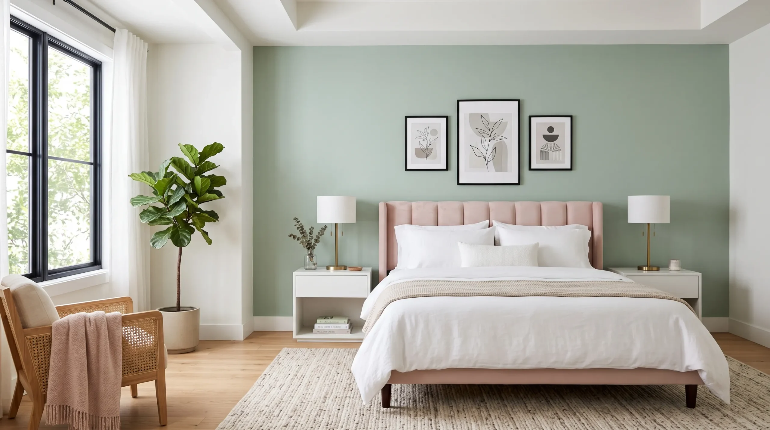 sage green and pink bedroom Sage Accent Wall