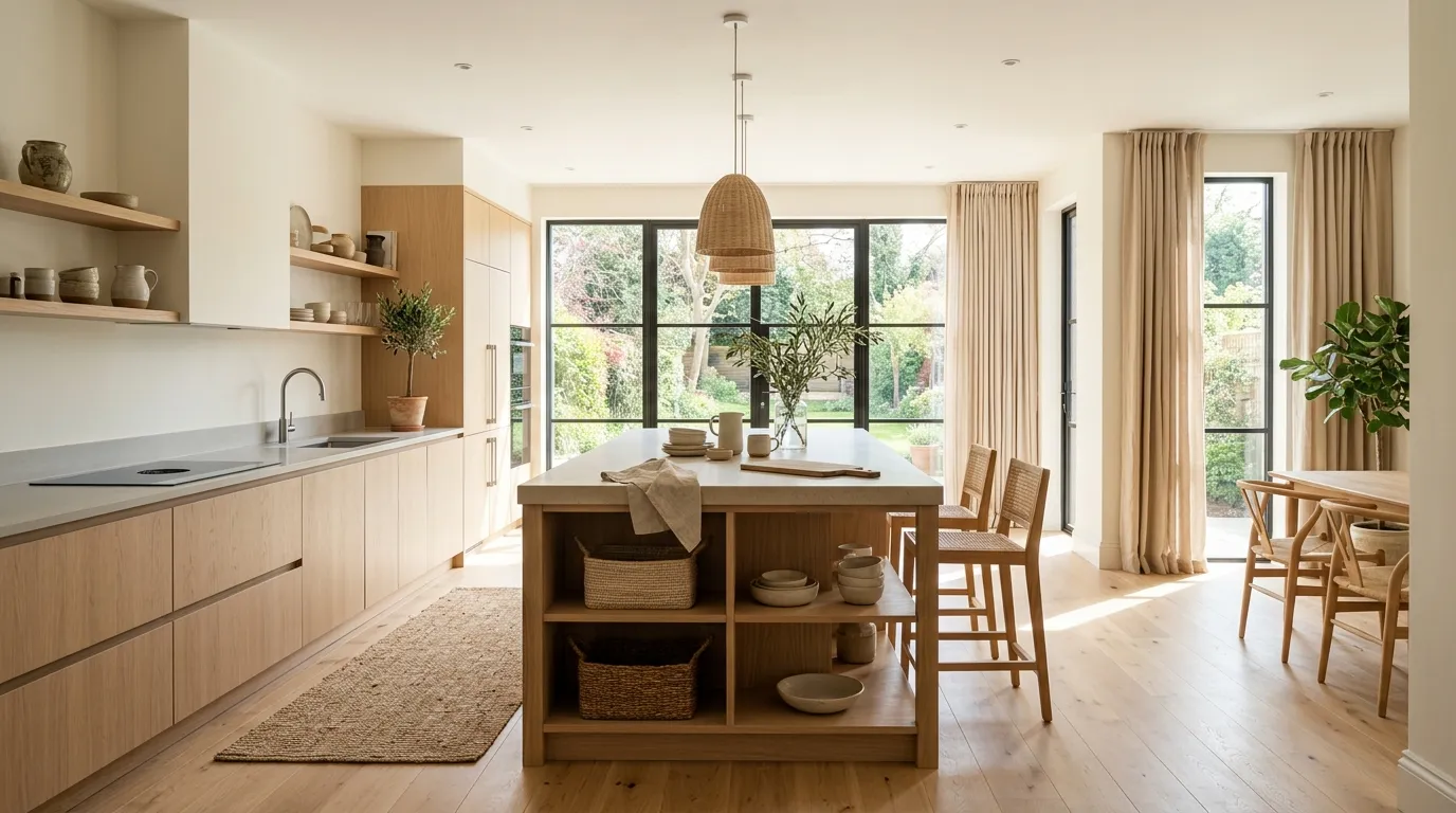 Neutral color palette in bright modern kitchen