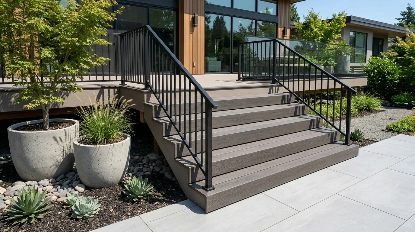 waterfall edge composite deck staircase