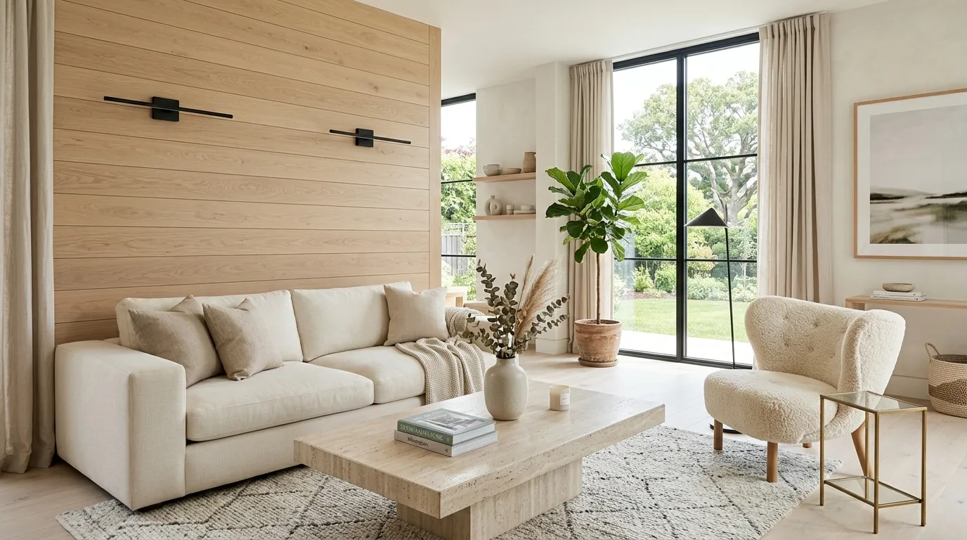 Light oak shiplap feature wall