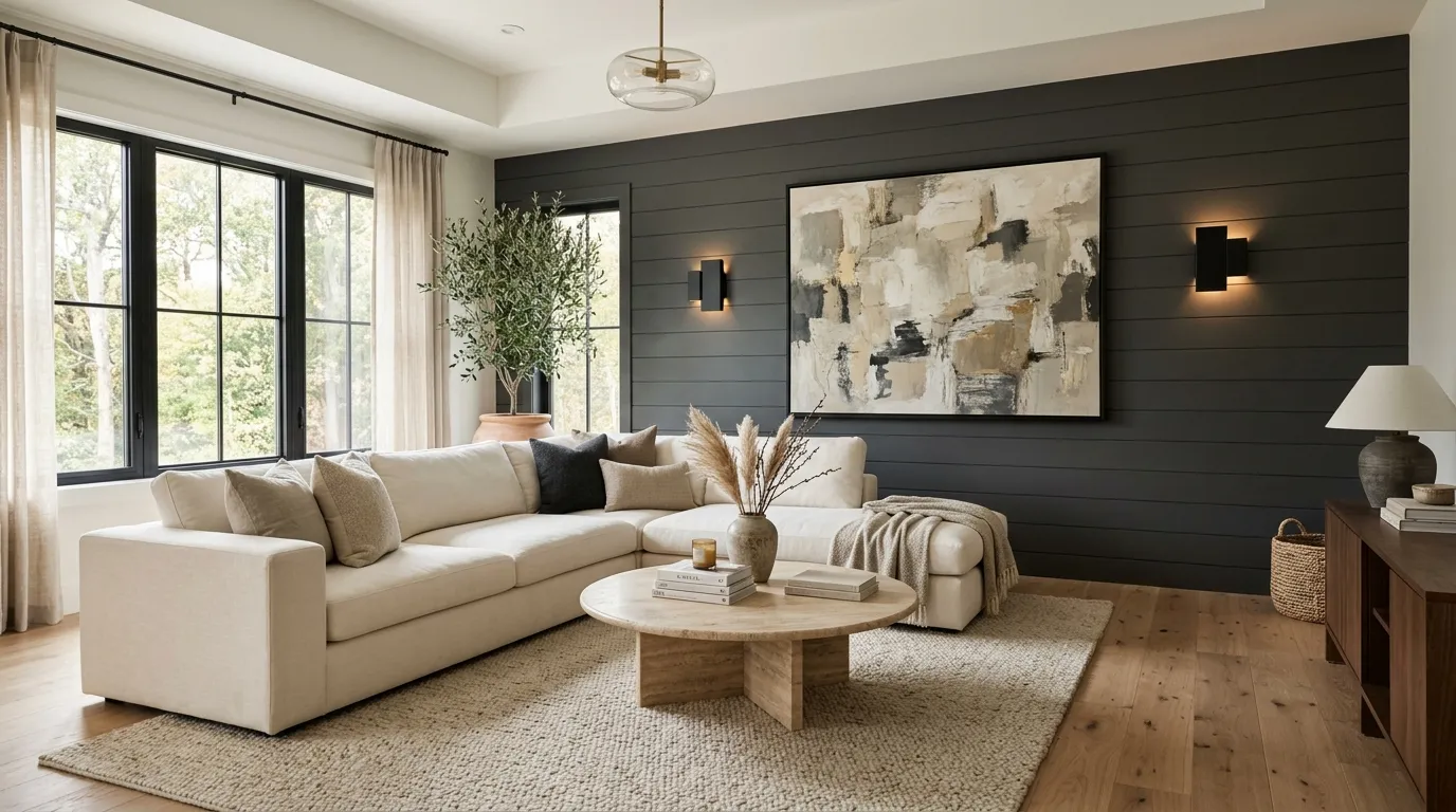 Charcoal shiplap accent wall design