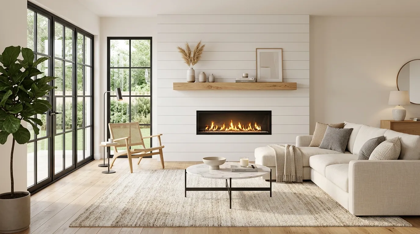 Shiplap fireplace feature wall