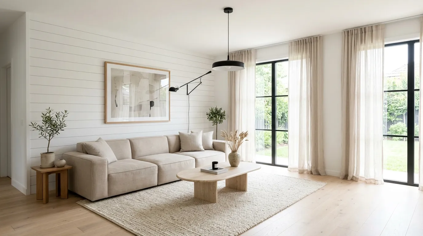 Horizontal shiplap modern living room