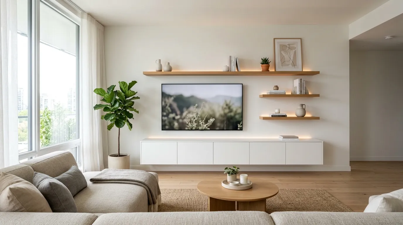 small apartment living room ideas Floating TV Wall