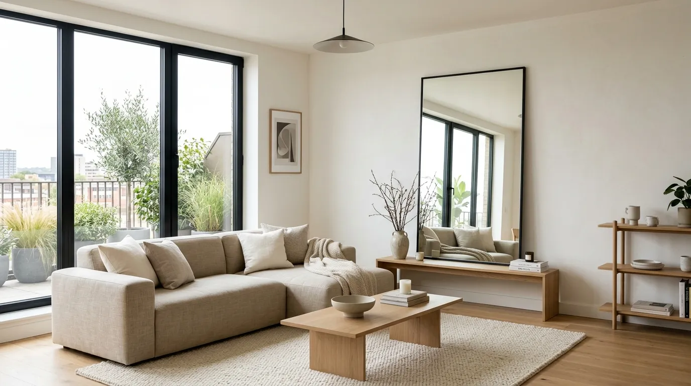 small apartment living room ideas Large Statement Mirror