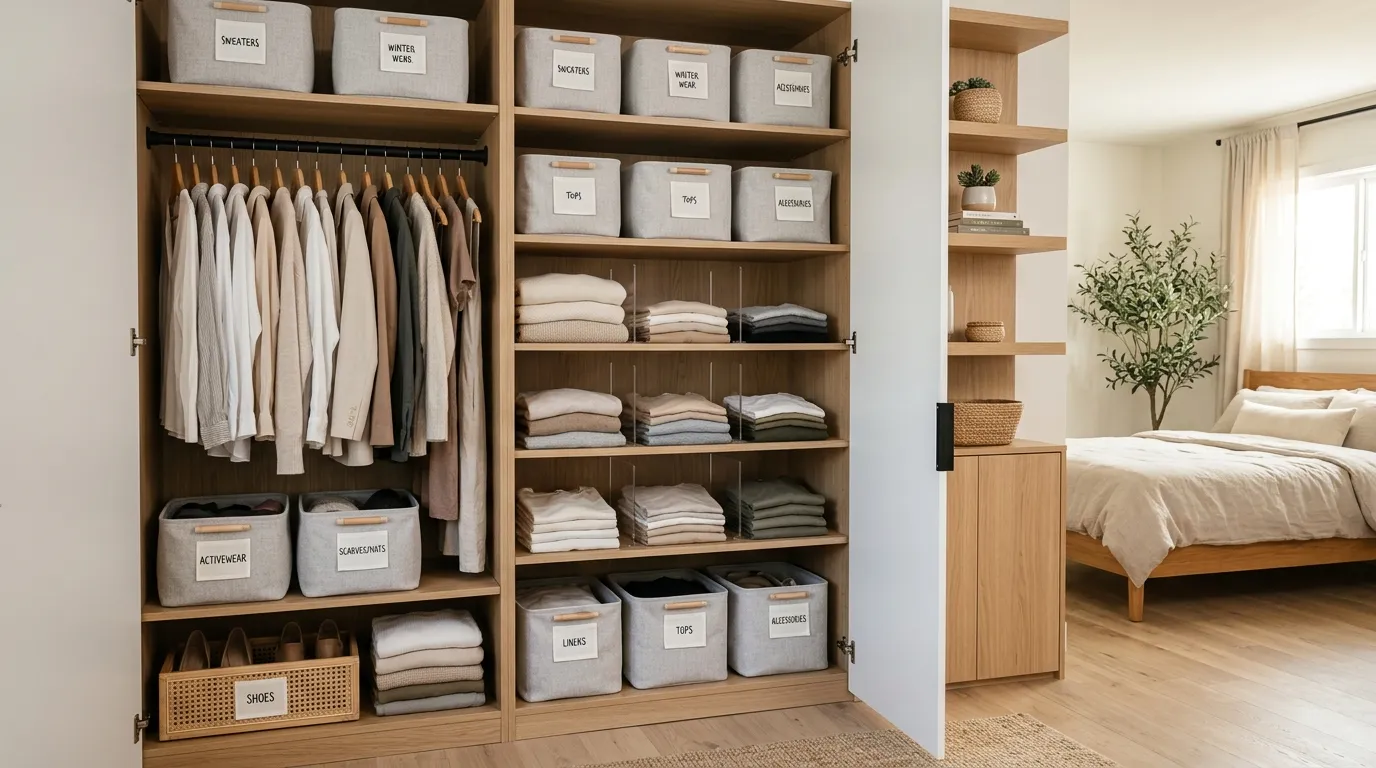 small apartment storage ideas for every room Closet Storage Bins
