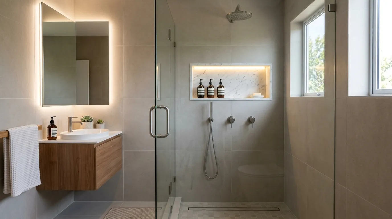 small bathroom decor ideas Built-In Shower Niche