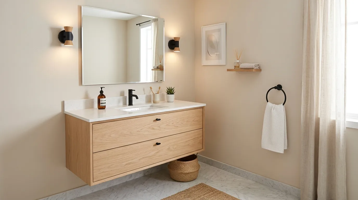 small bathroom decor ideas Floating Wood Vanity