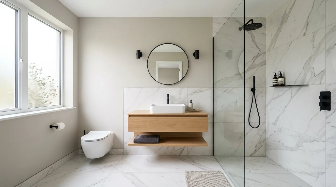 small bathroom decor ideas Large Format Tiles