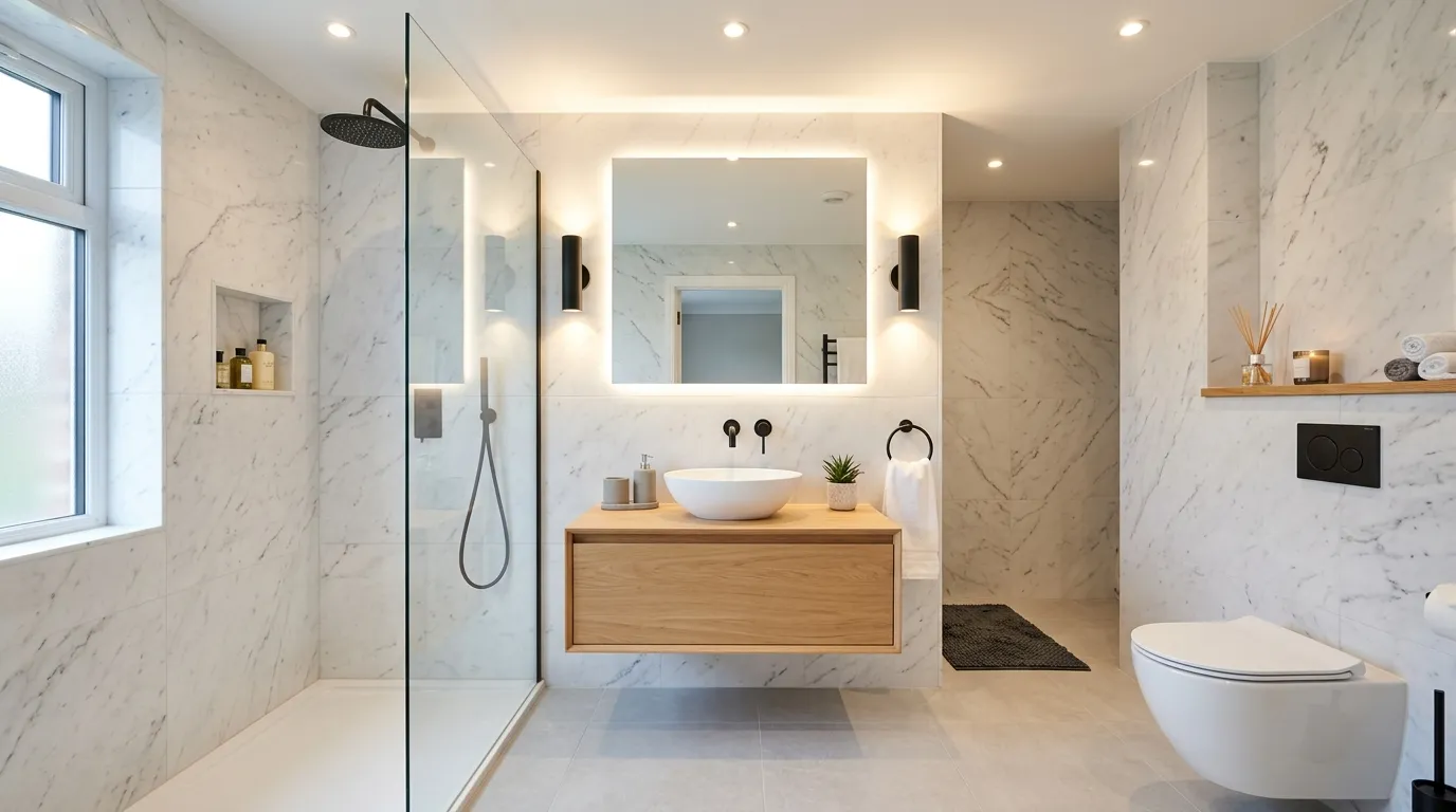 small bathroom decor ideas Layered Lighting