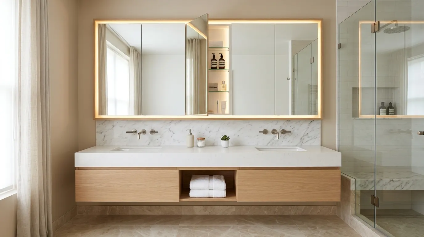 small bathroom storage ideas Mirrored Storage Cabinets