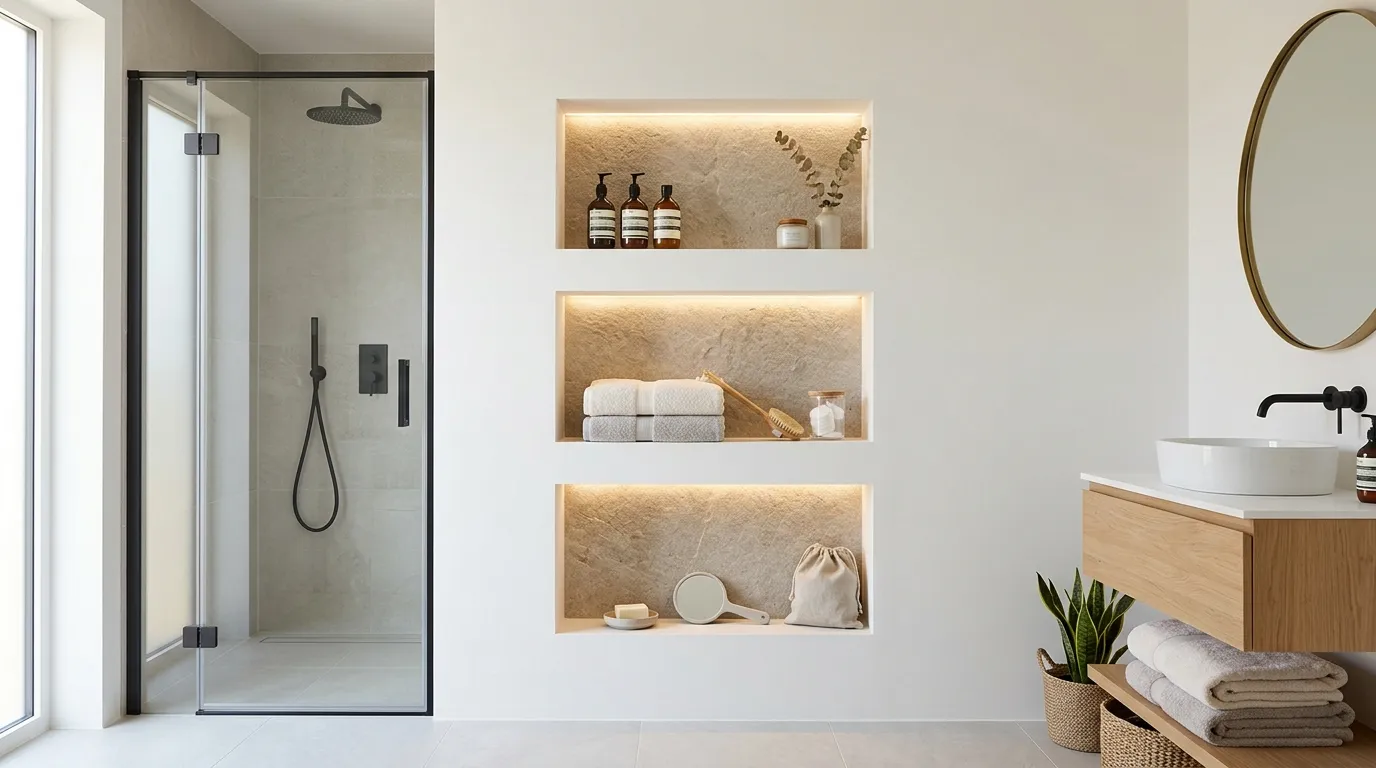 small bathroom storage ideas Recessed Wall Niches