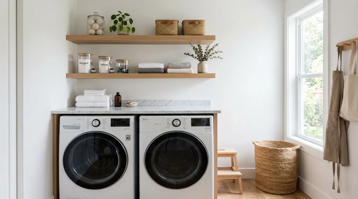 small laundry room ideas Floating Wood Shelves