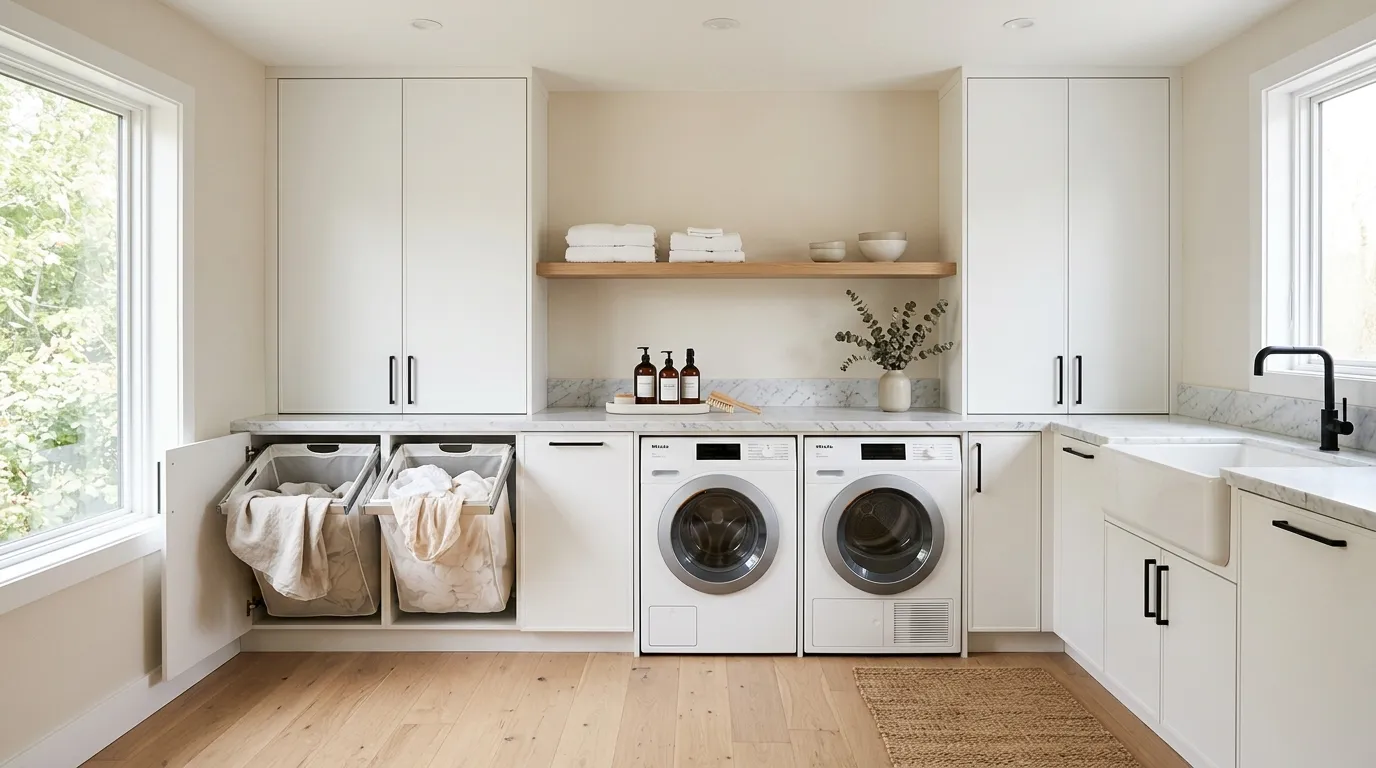 small laundry room ideas Hidden Hamper Cabinet