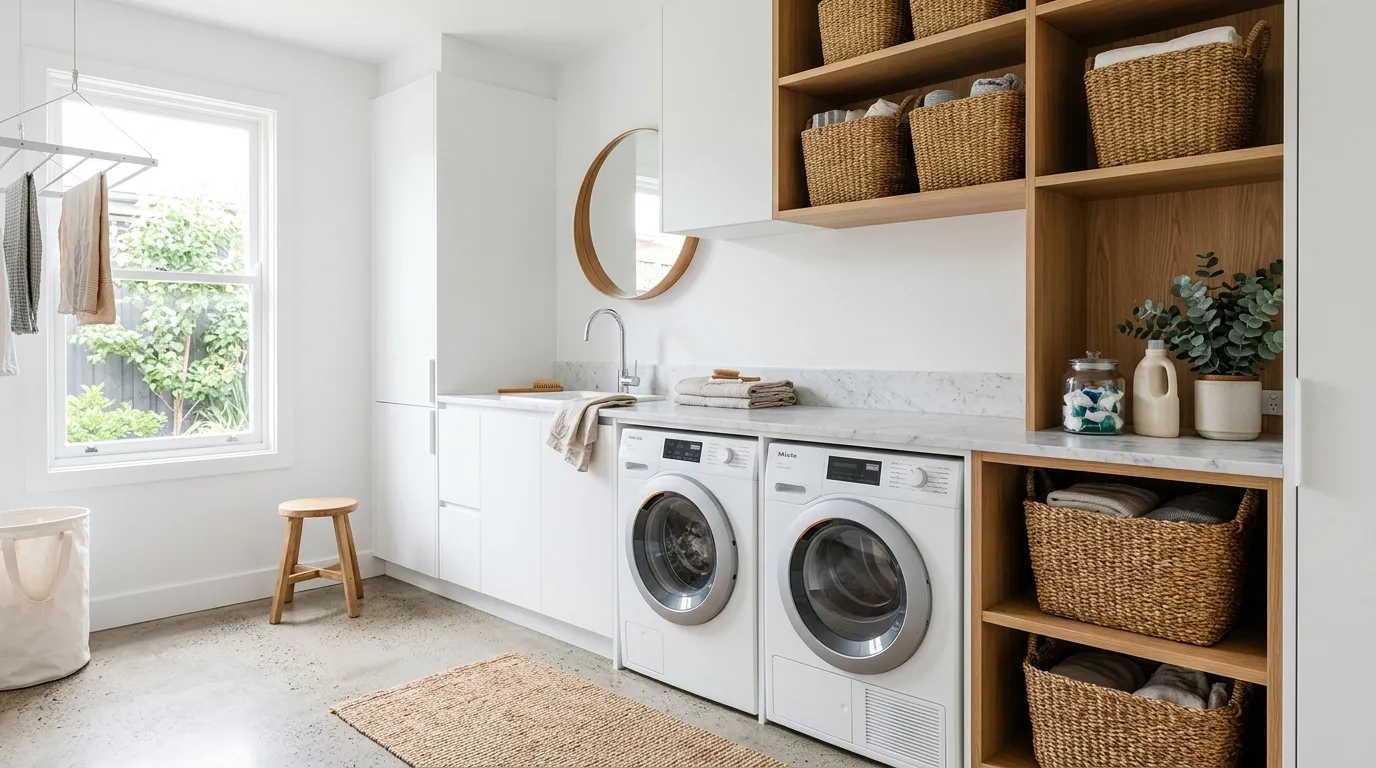 small laundry room ideas Woven Basket Organization