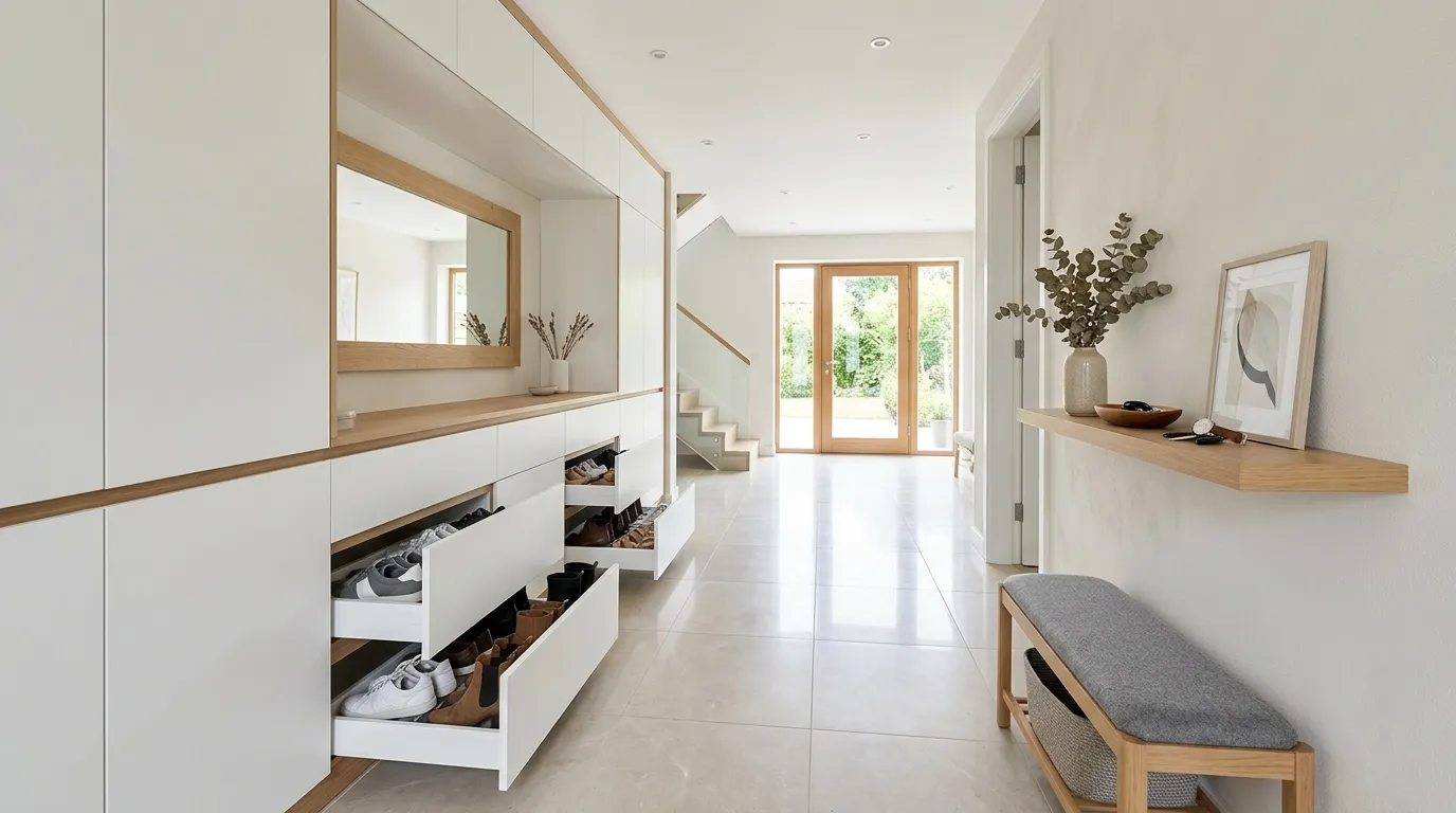 smart entrance hall ideas Hidden Shoe Drawers