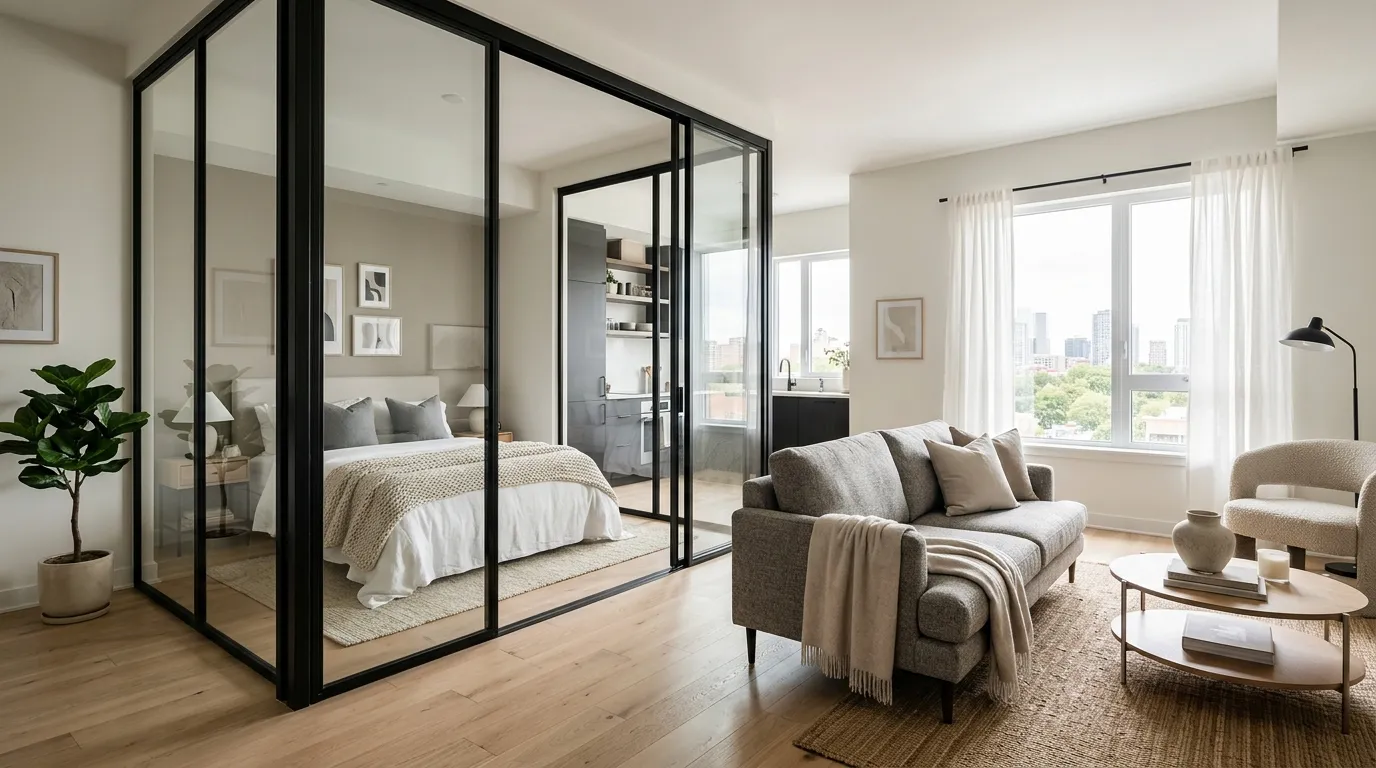 studio apartment ideas Glass Room Divider