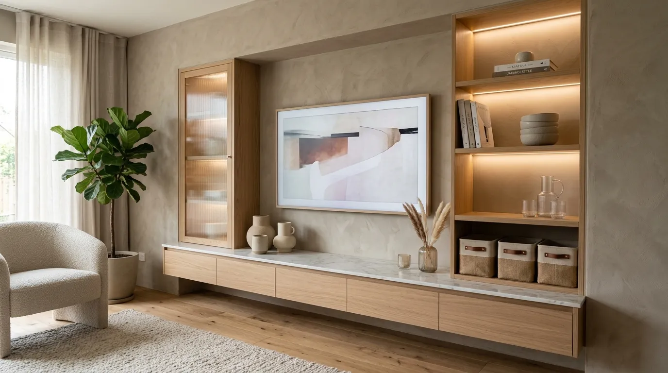tv stand decor ideas Mixed Textures