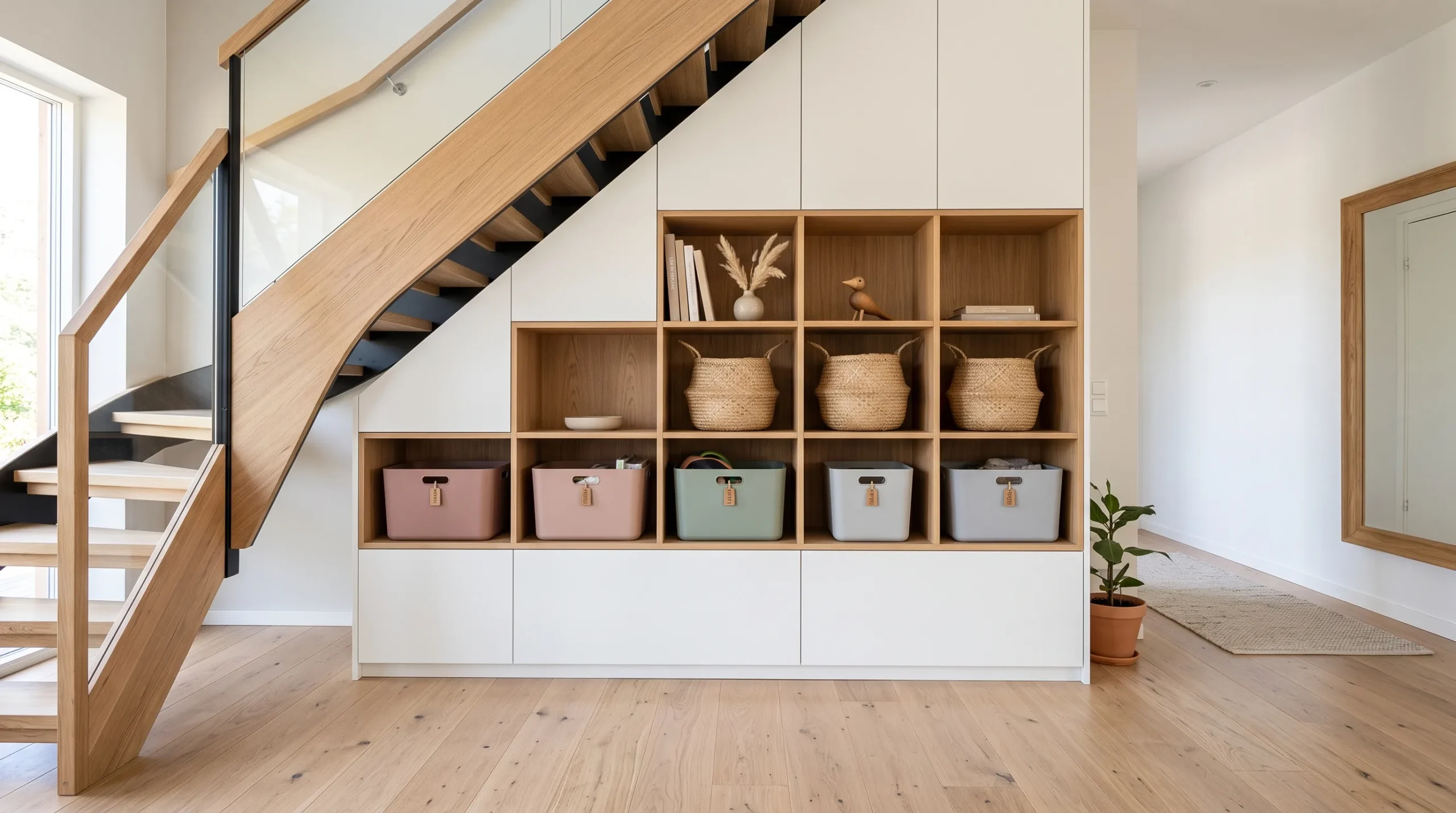 modern under stairs toy storage