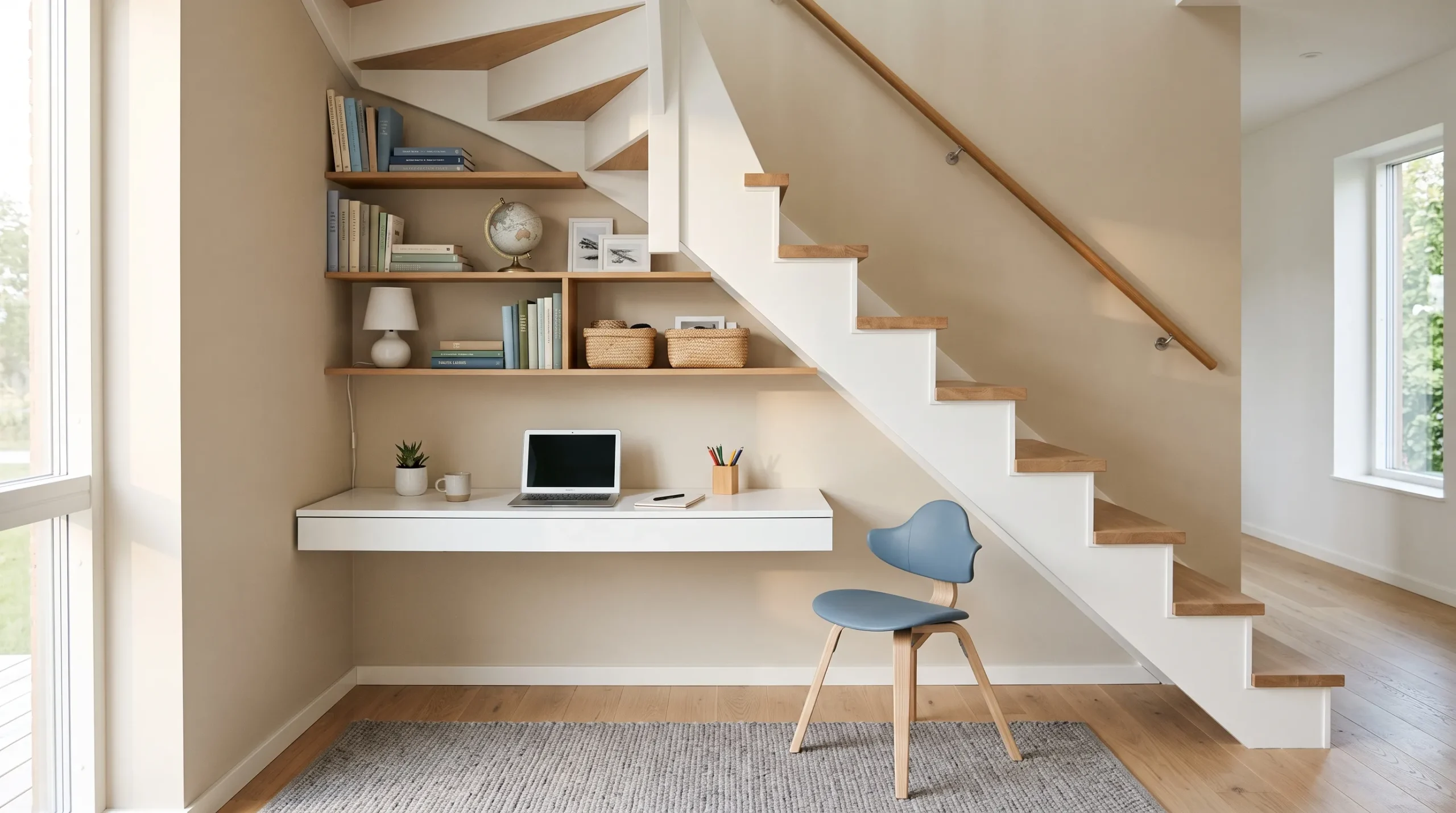 modern under stairs homework desk