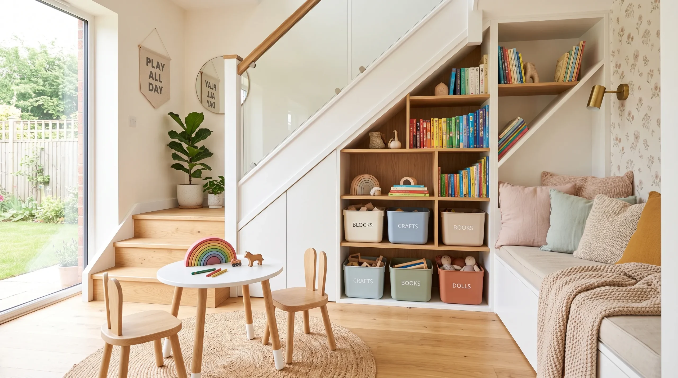 modern under stairs kids play area