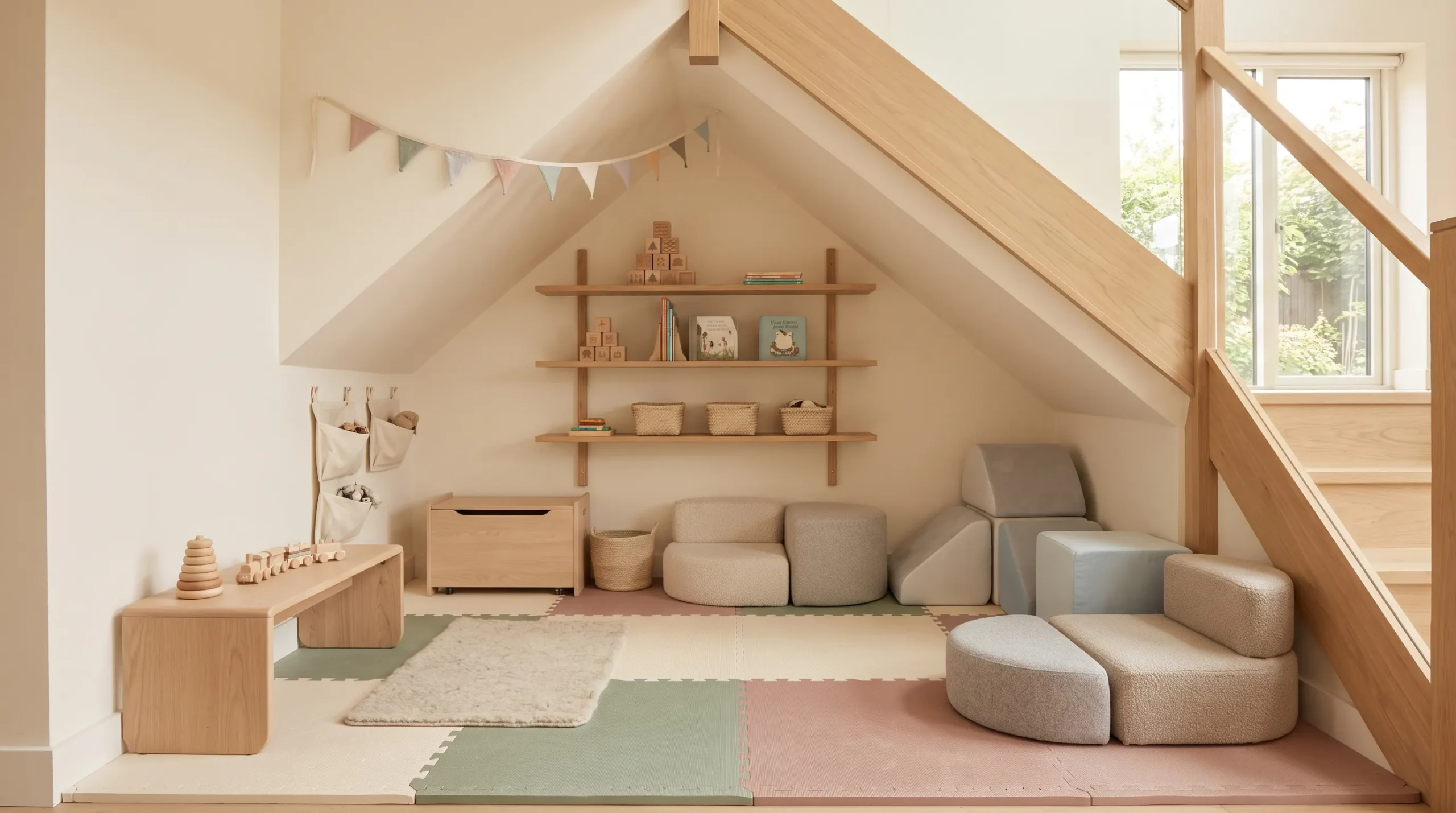 modern soft play area under stairs