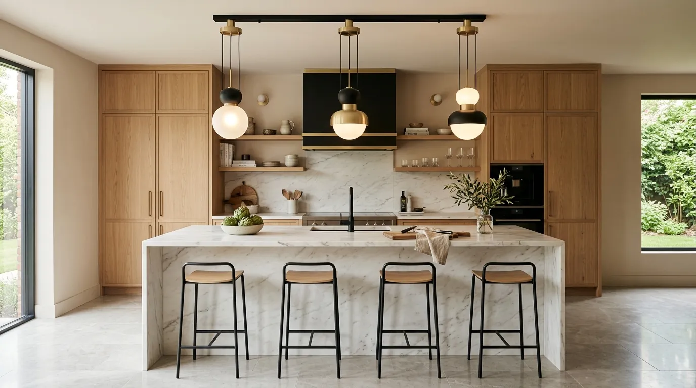 unique kitchen lighting over island Mixed Metal Fixtures
