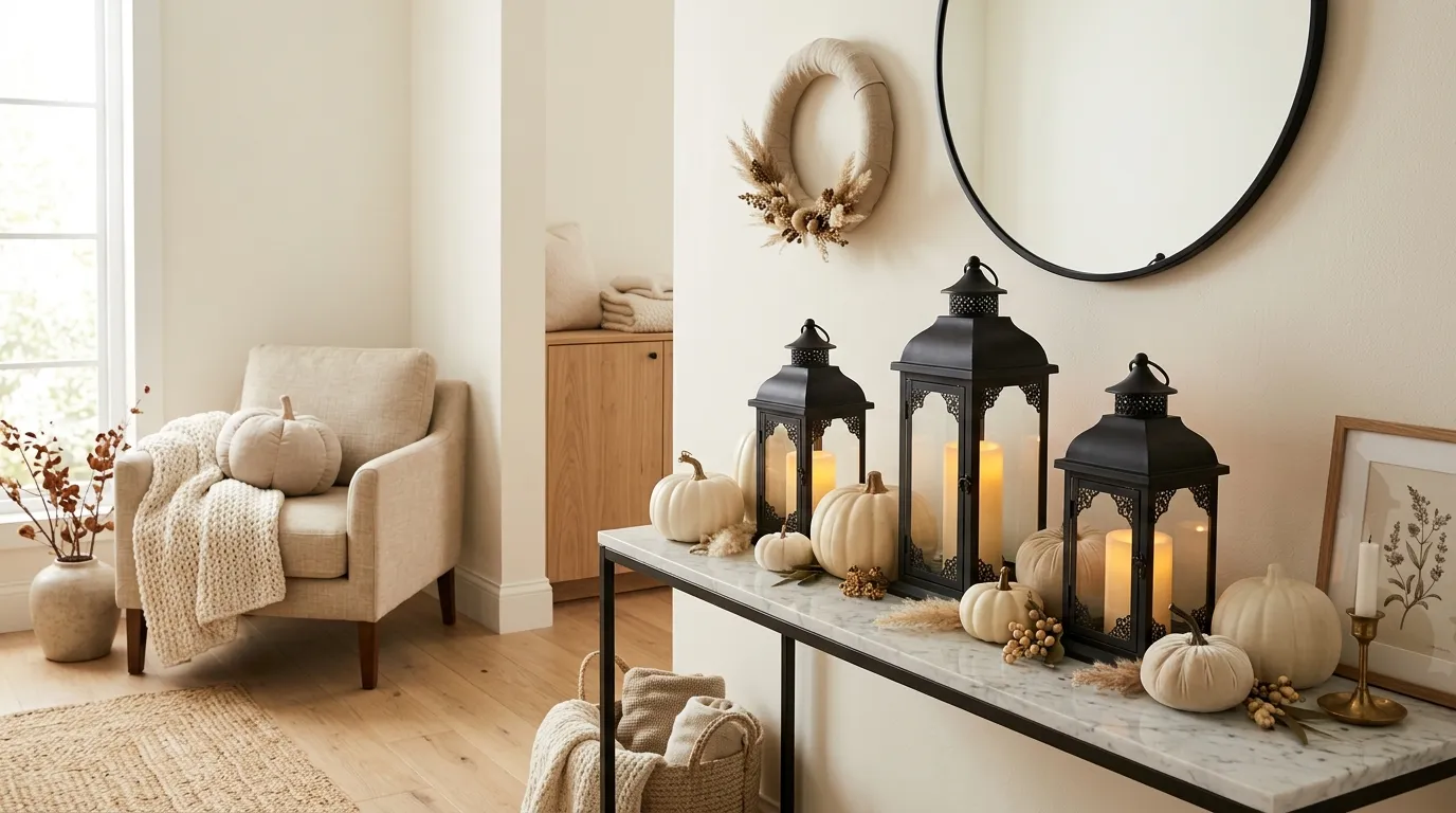 Black lanterns with elegant Halloween accents