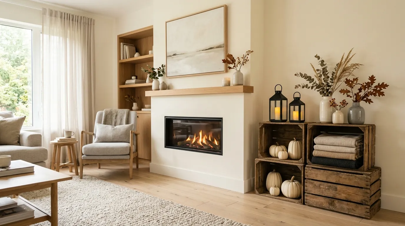 Wooden crates with elegant autumn decorations