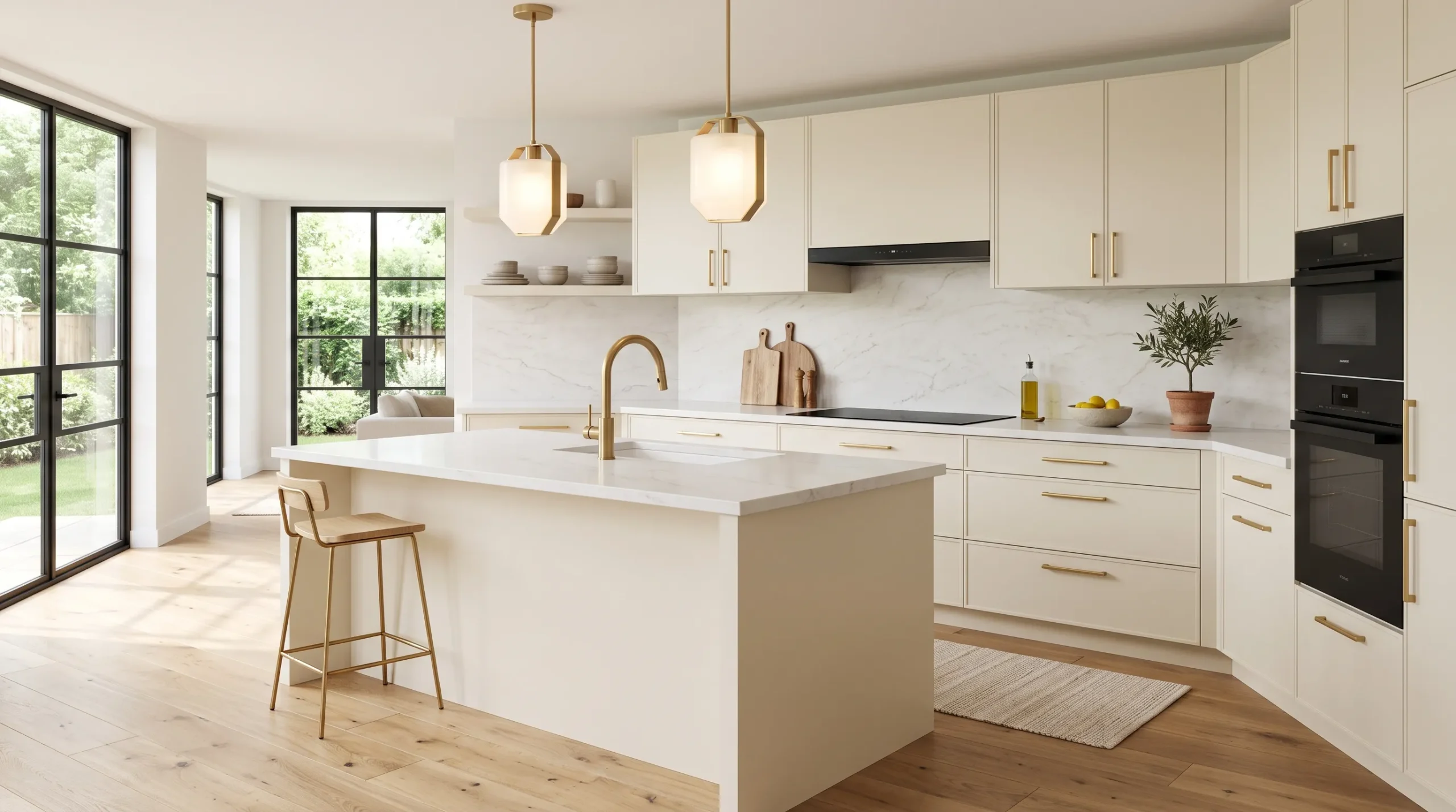 warm kitchen ideas Brass Hardware Accents
