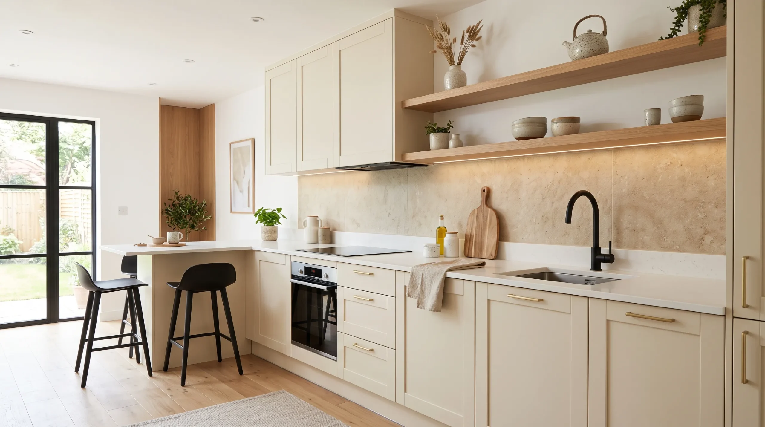 warm kitchen ideas Open Floating Shelves