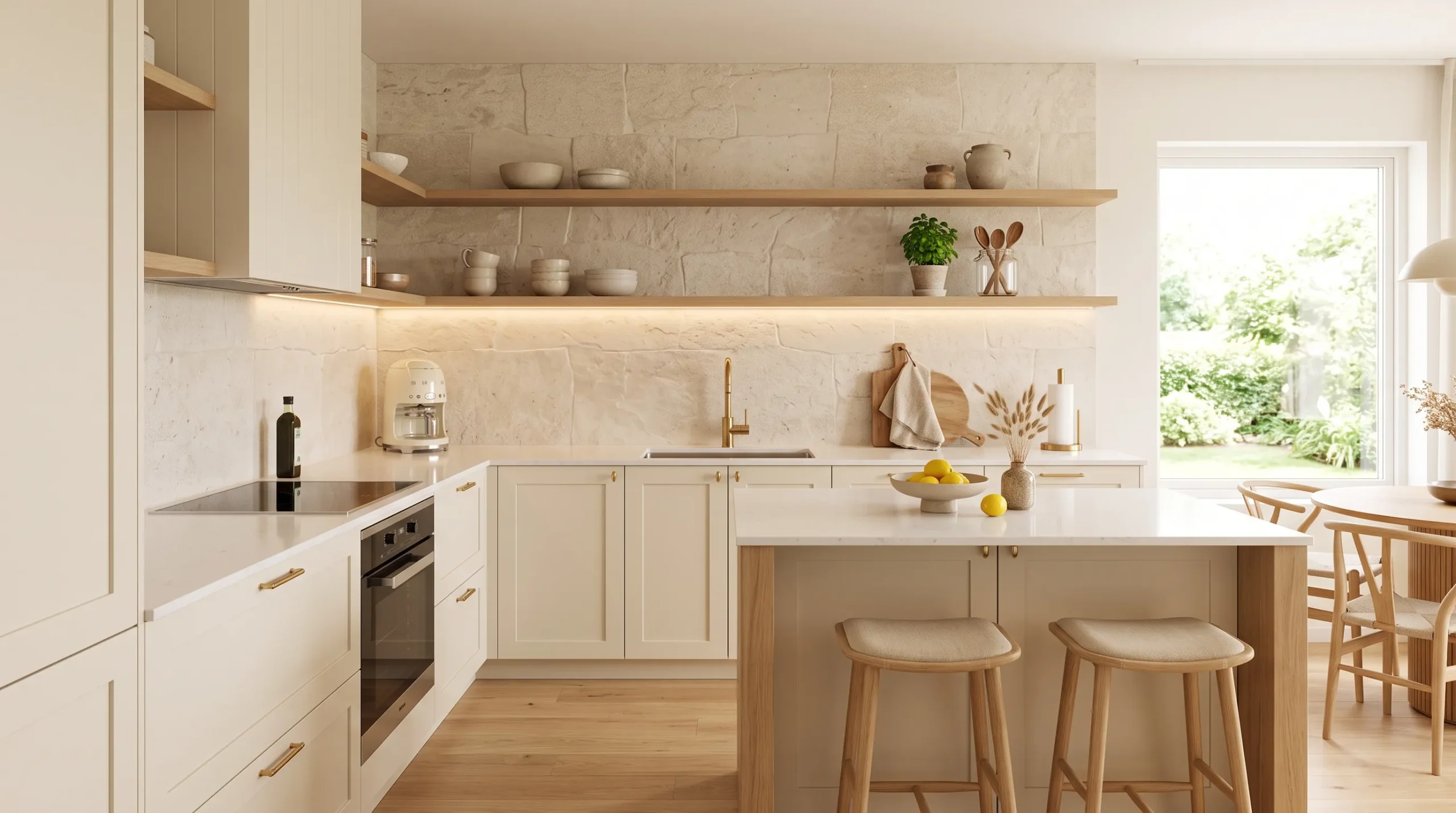 warm kitchen ideas Textured Stone Backsplash