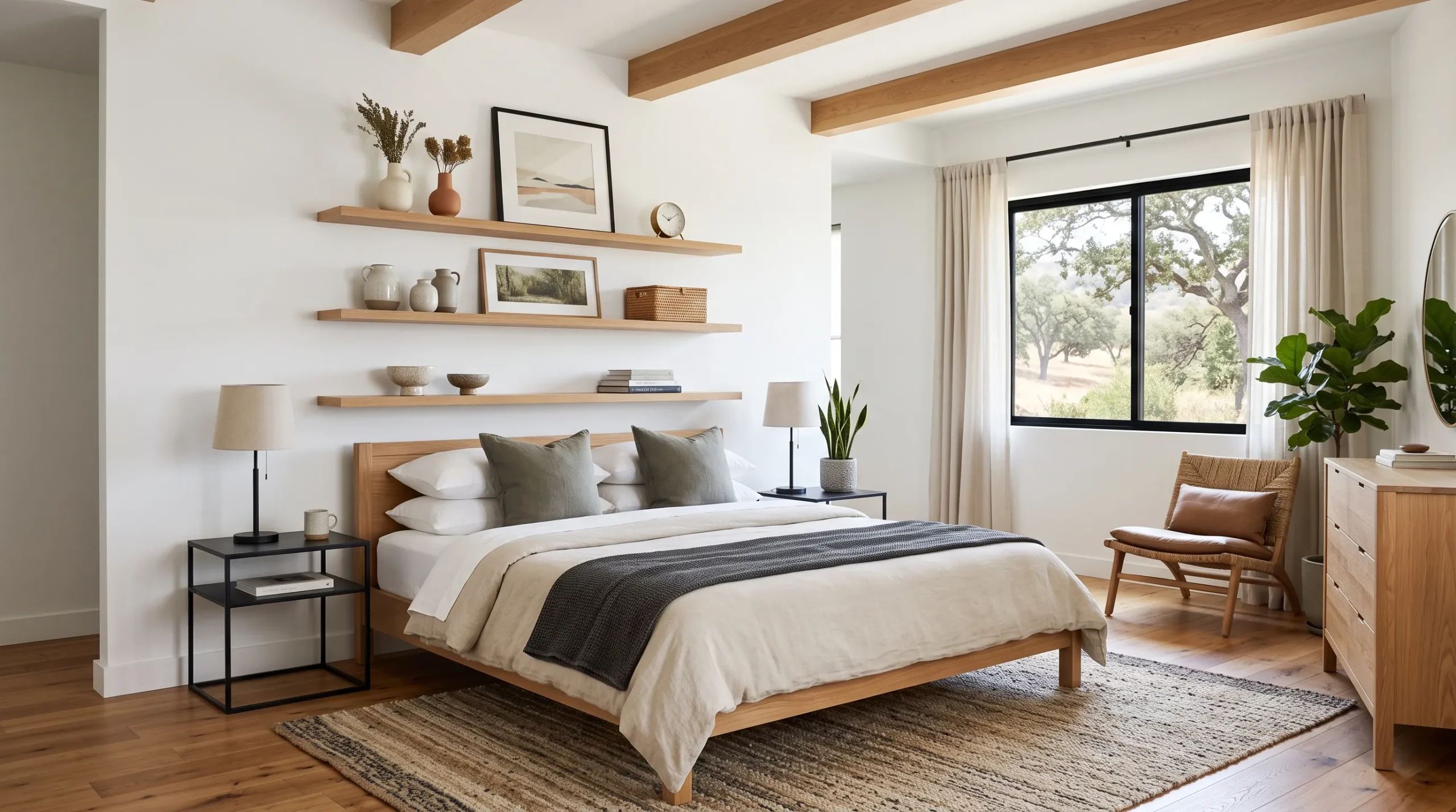 floating oak bedroom shelves