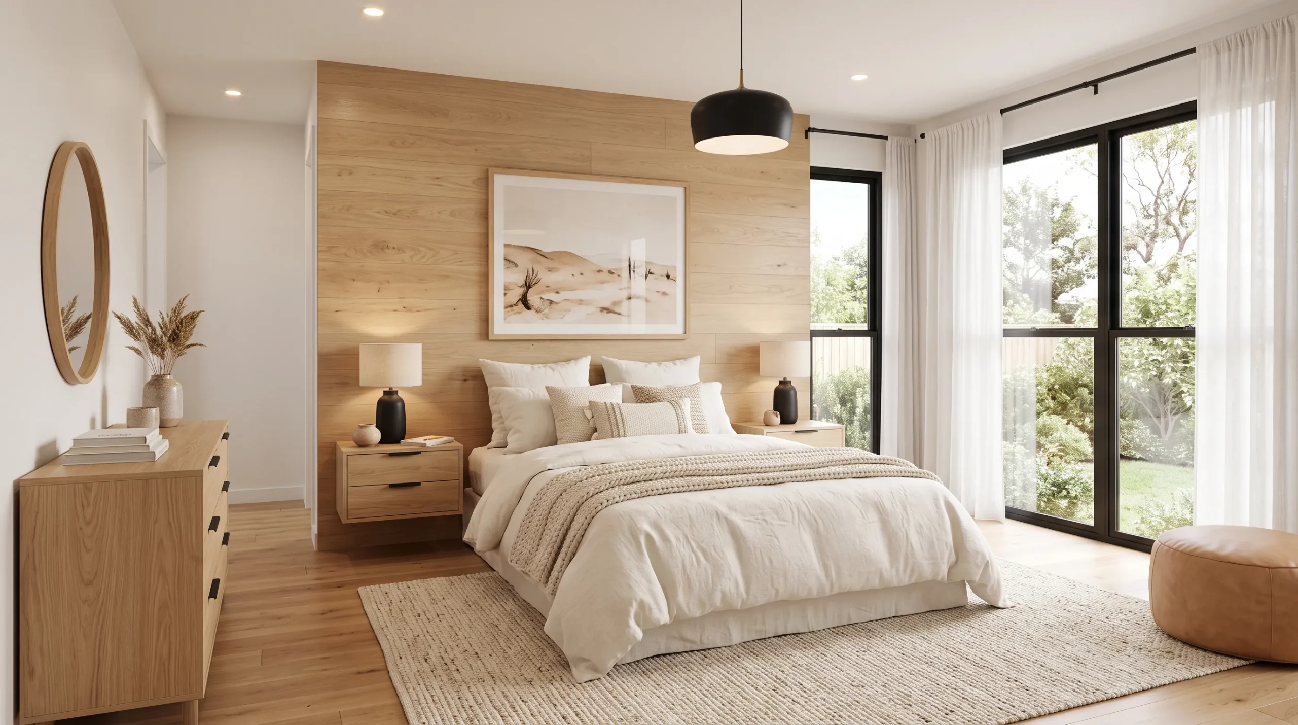 modern warm wood ranch bedroom