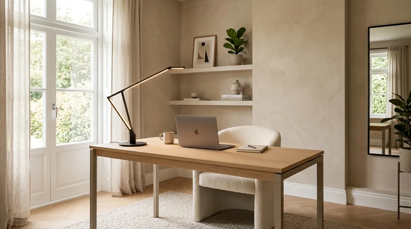 modern office with stylish desk lighting