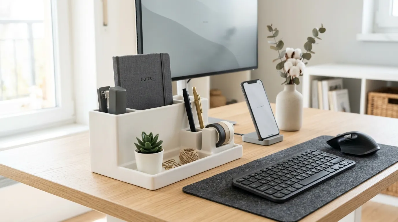 sleek desktop organizer with office accessories