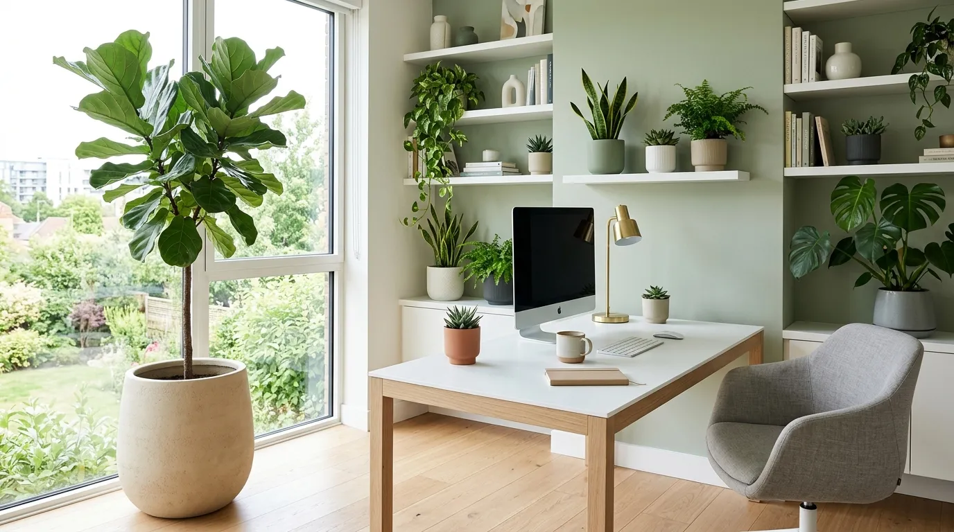 modern office decorated with indoor plants