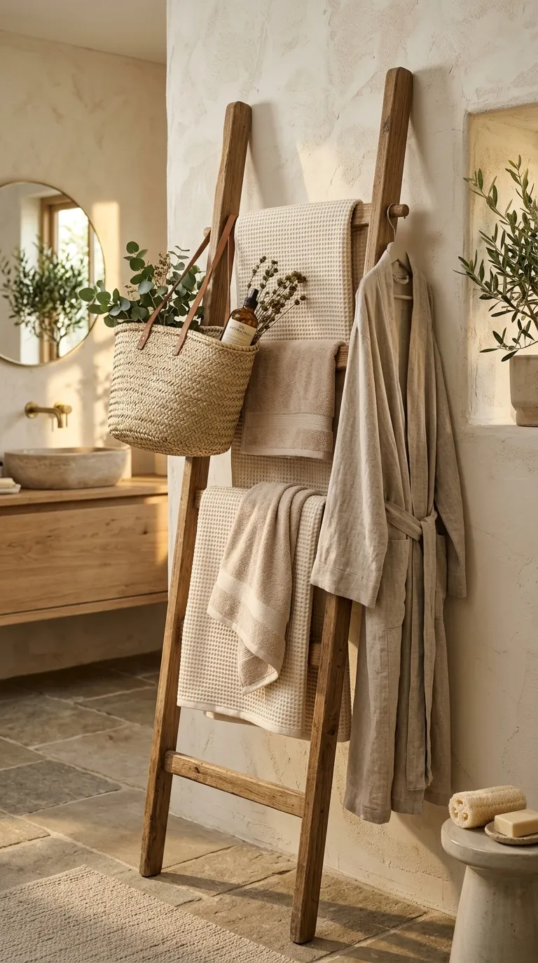 bathroom storage ideas on a budget Ladder Towel Rack
