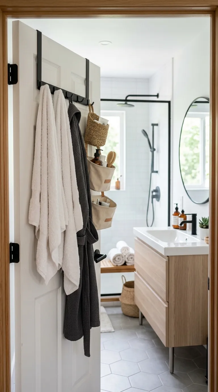 bathroom storage ideas on a budget Over-the-Door Hooks