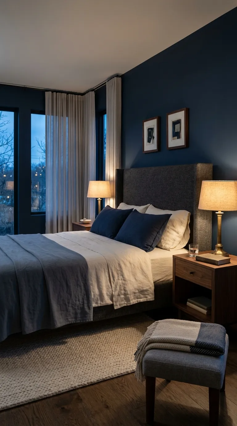 bedroom color palette Moody Navy Tones