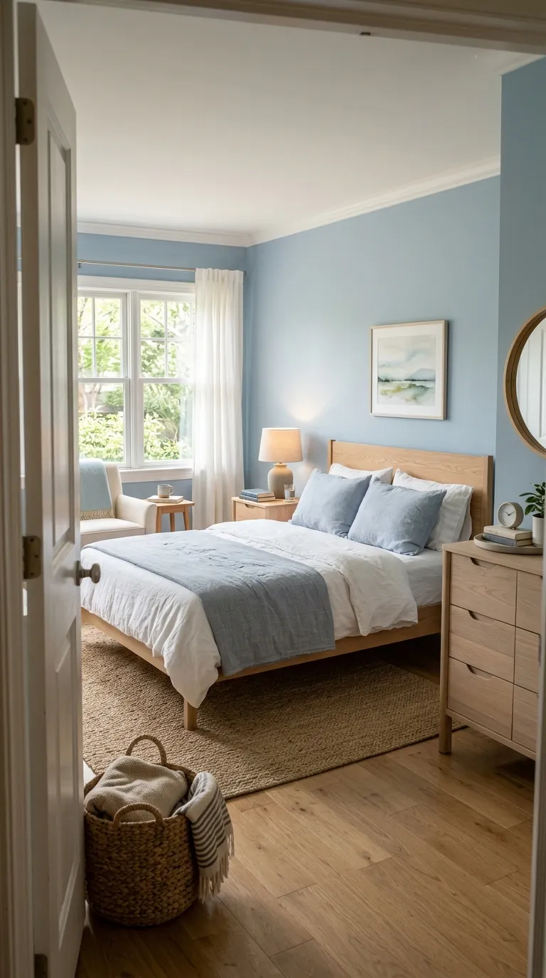 bedroom color palette Pale Blue And Natural Wood