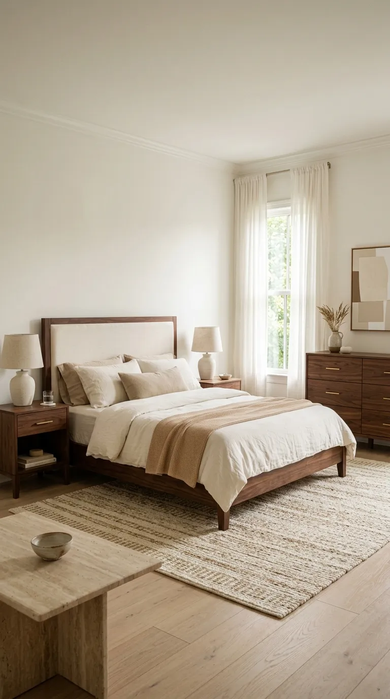 bedroom color palette Warm White And Walnut