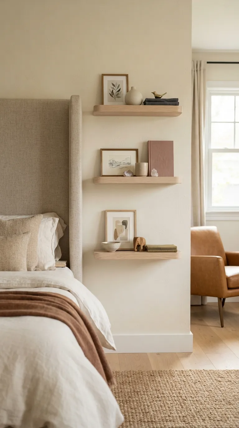bedroom wall decor ideas for women Floating Wood Ledges
