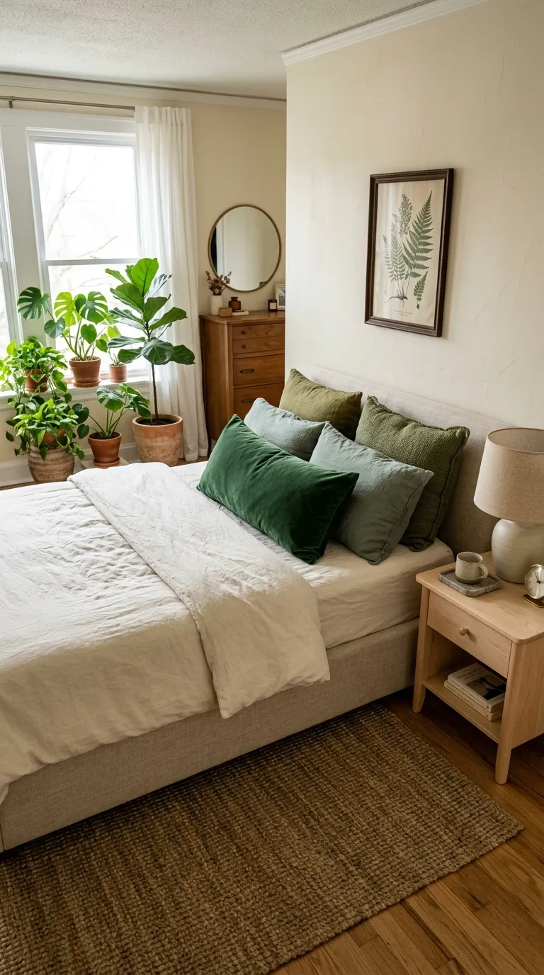boho bedrooms for women Earthy Green Accents