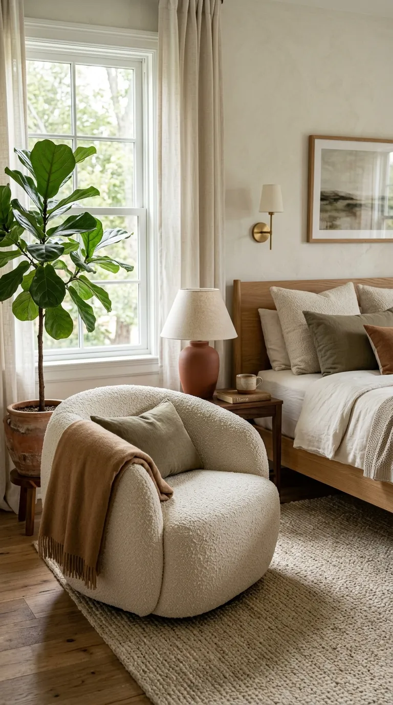boho bedrooms for women Plush Boucle Seating
