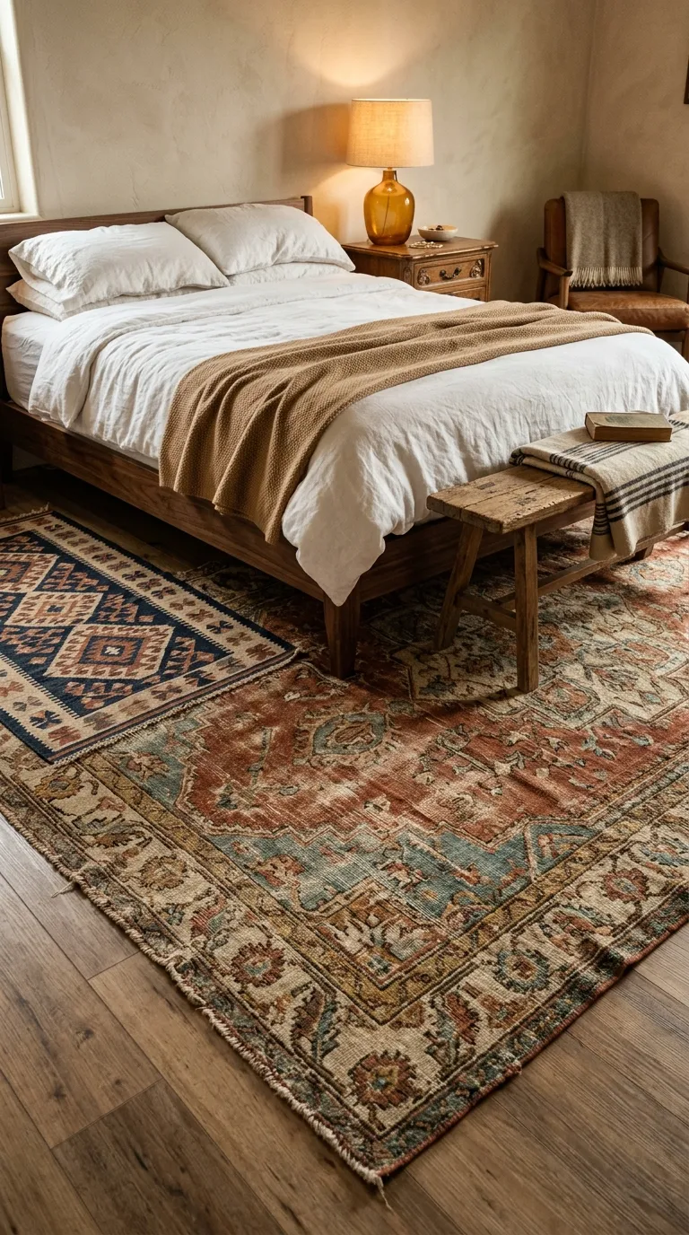 boho bedrooms for women Vintage Rug Layers