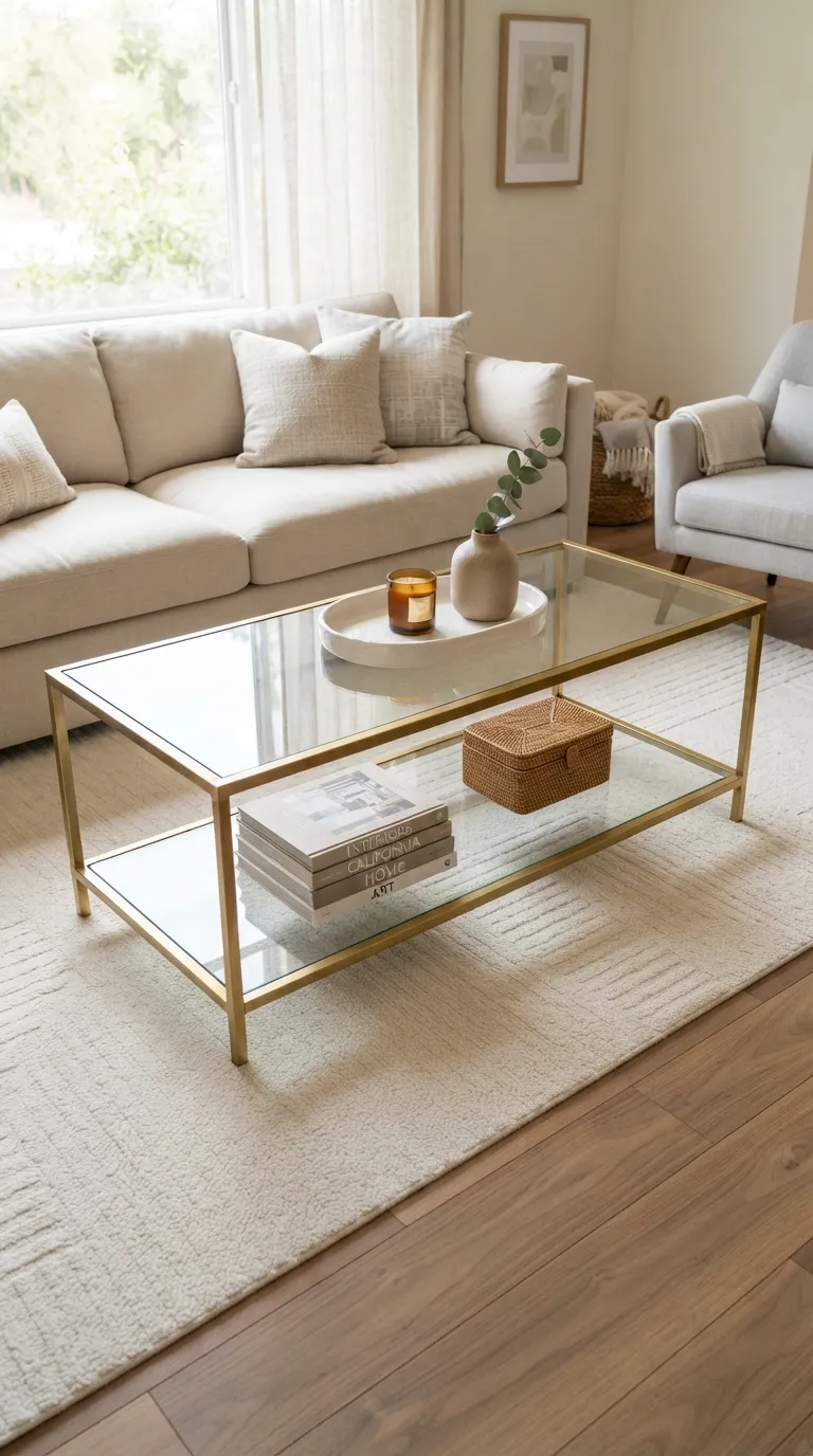 coffee tables ideas gold Gold And Glass Shelf