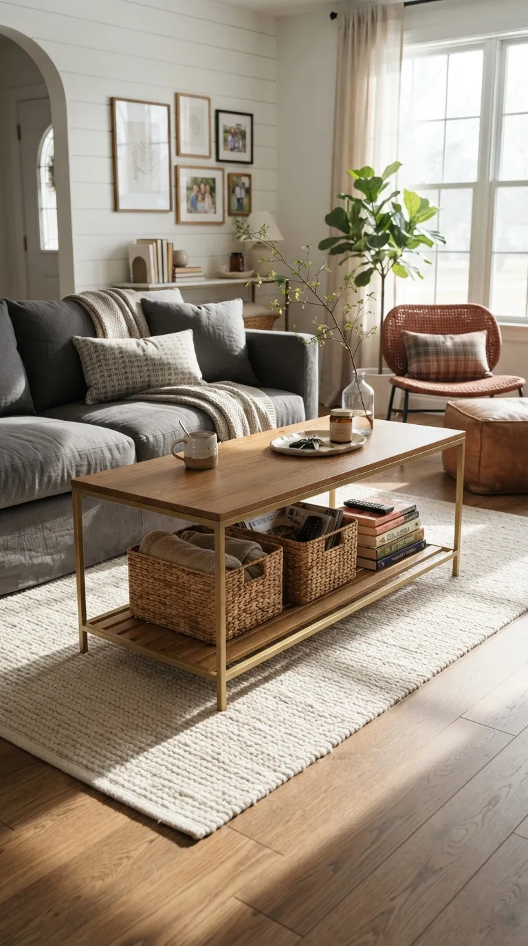 coffee tables ideas gold Gold Frame With Wood Shelf